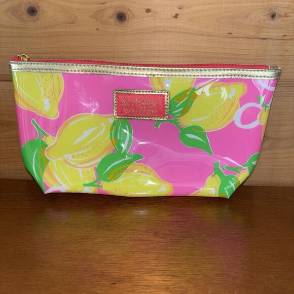 2 Lilly Pulitzer/ Estee Lauder Make Up Bags Pink & Lemons Zip Cosmetic Travel - Picture 3 of 10